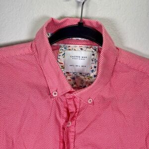 Cactus Man Ricky Singh Button Down Shirt Floral Trim‎ Long Sleeve Pink L
